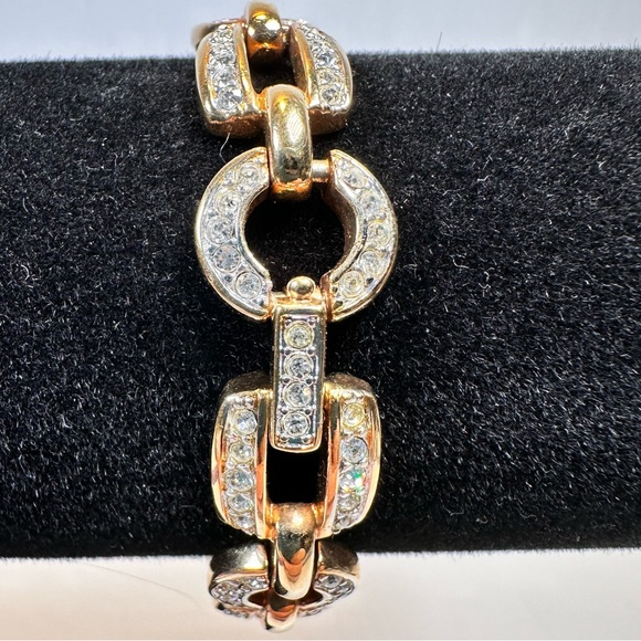 Swarovski Swan square & round link bracelet Swarovski crystal gold tone - Picture 6 of 6